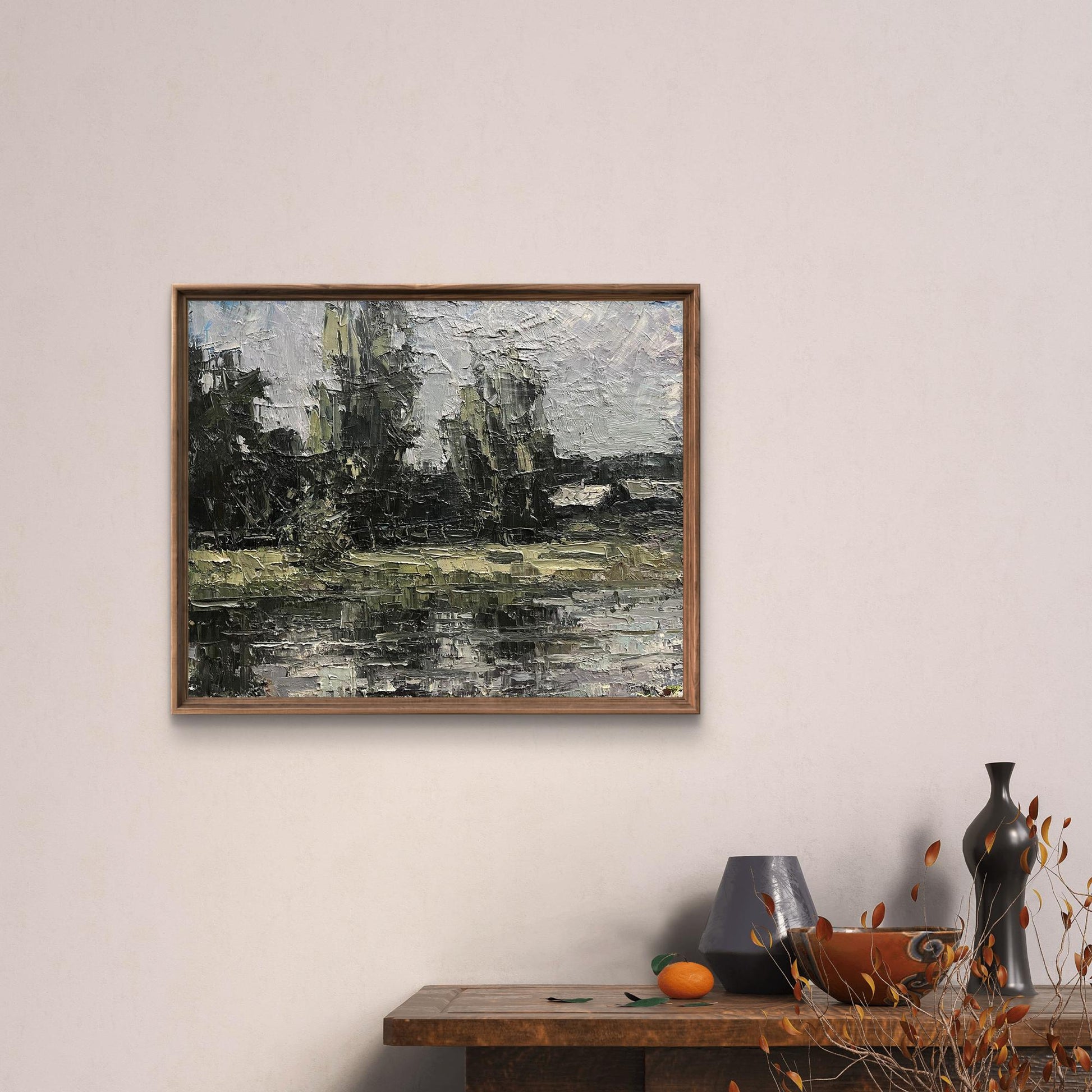 Oil painting River Etude by Volodymyr Pashchenko, abstract textured landscape