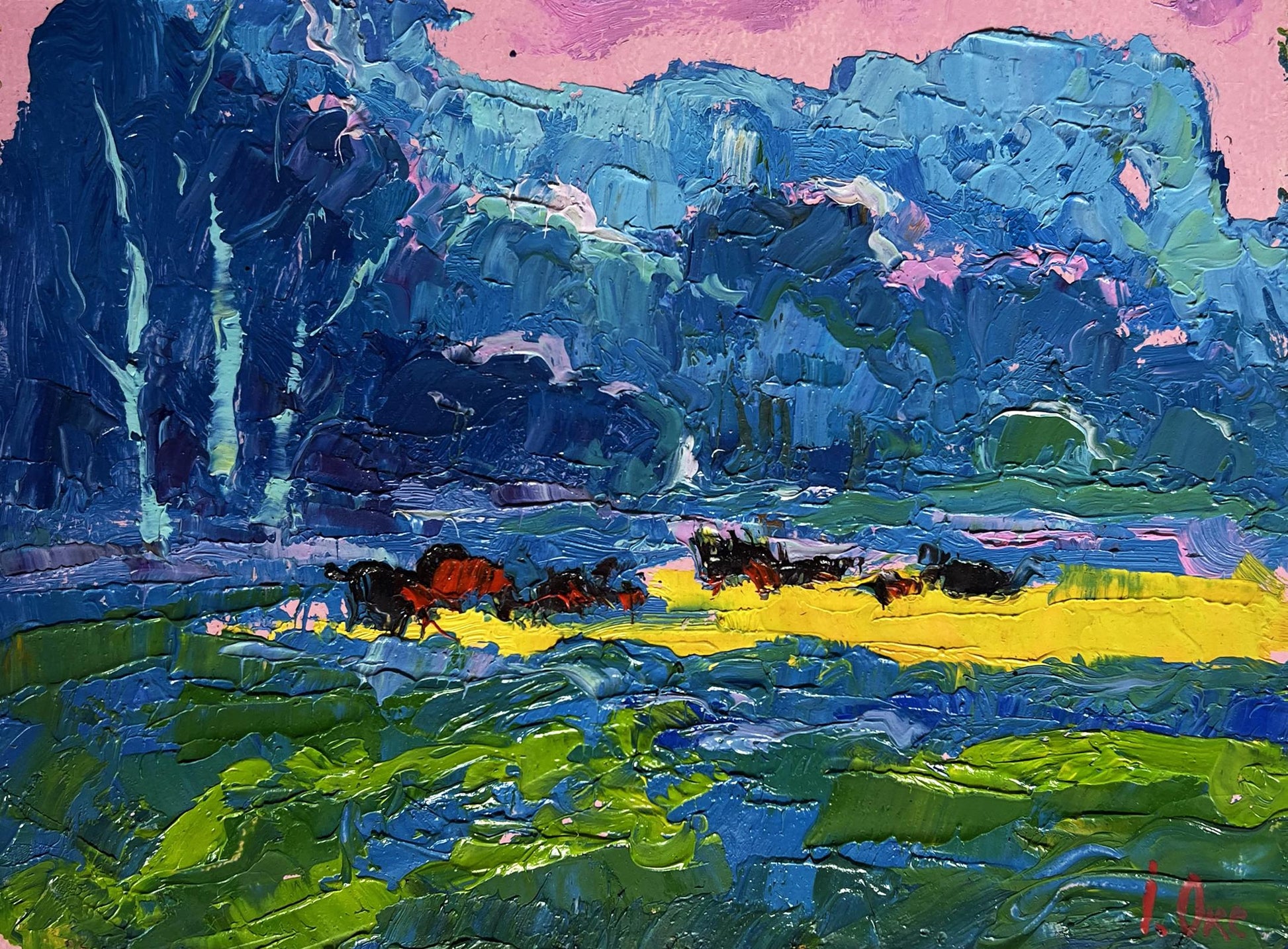 Vibrant impressionist oil painting Spring Meadows by Oksana Ivanyuk