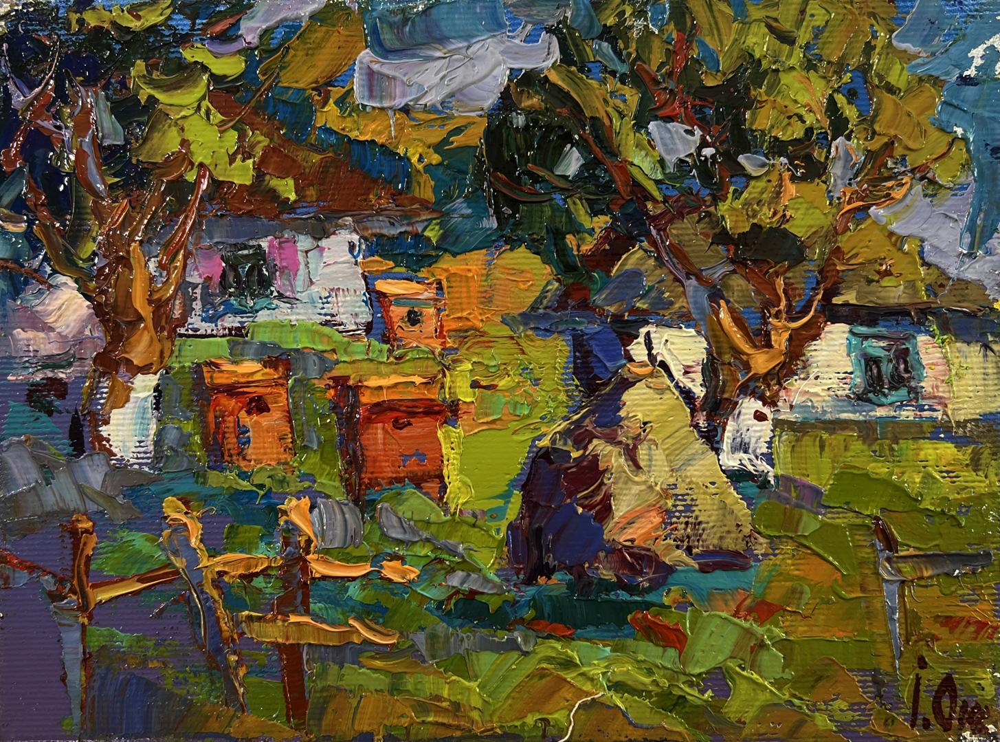 Vibrant impressionist oil painting Summer day in the village by Oksana Ivanyuk