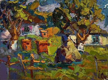 Vibrant impressionist oil painting Summer day in the village by Oksana Ivanyuk