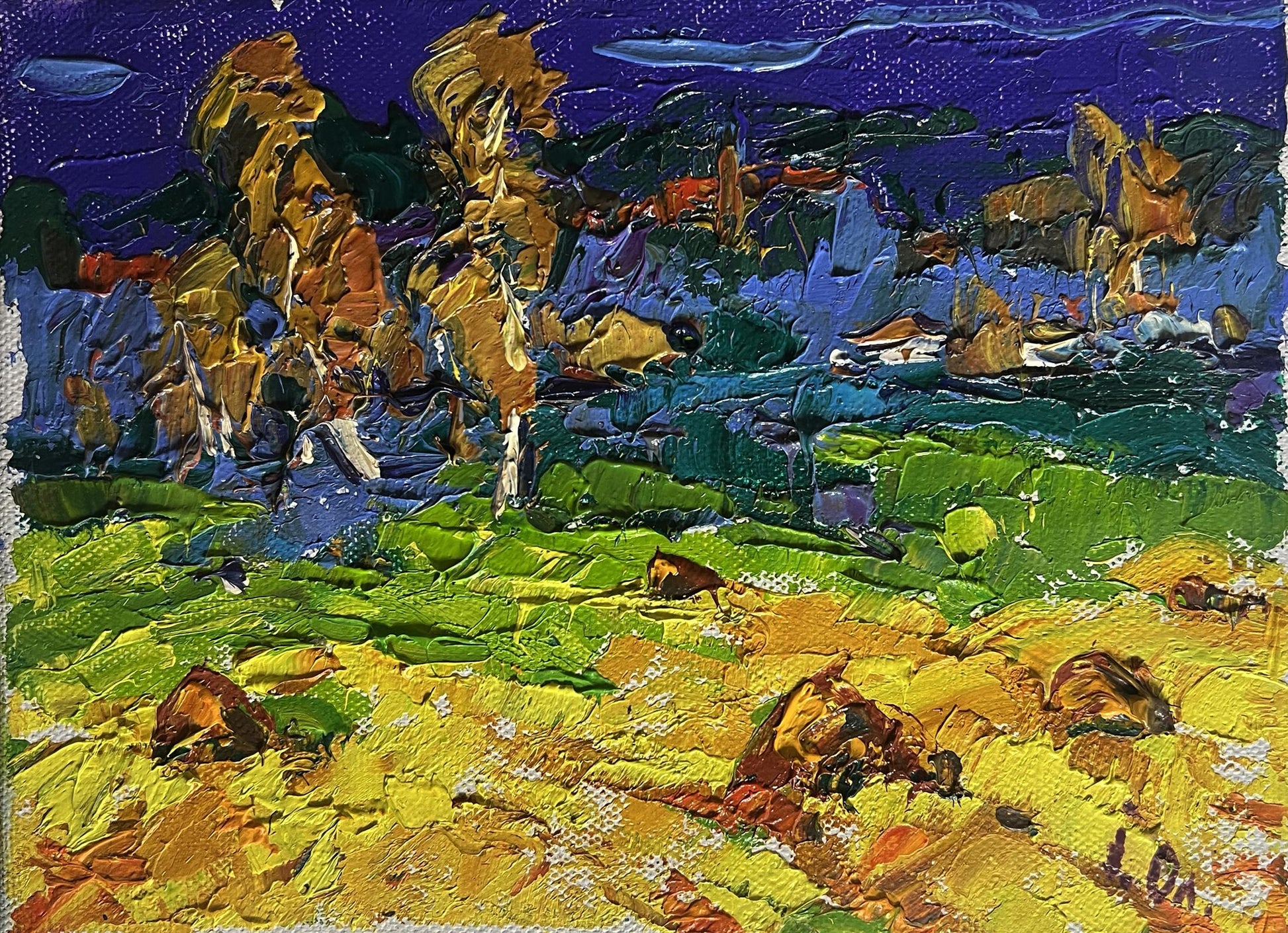 Vibrant impressionist oil painting Autumn night rain by Oleksiy Ivanyuk