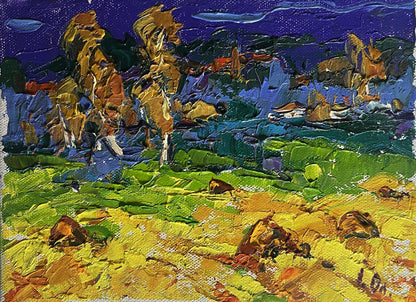 Vibrant impressionist oil painting Autumn night rain by Oleksiy Ivanyuk