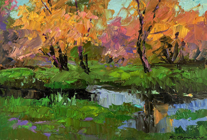 Vibrant impressionist oil painting Quiet autumn in the sun’s rays by Boris Serdyuk