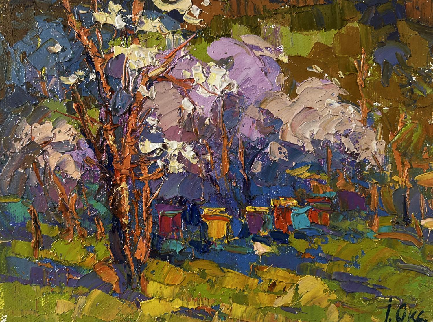 Vibrant impressionist oil painting Sunny day at the apiary by Oksana Ivanyuk