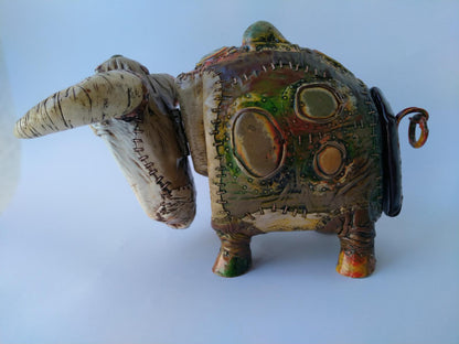 Steampunk elephant figurine in Dmytro Kravtsov art casket with stones