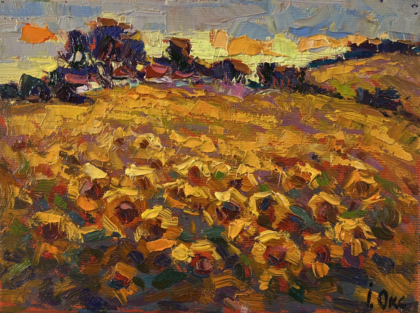 Vibrant impressionist oil painting Sunset in the Field by Oksana Ivanyuk