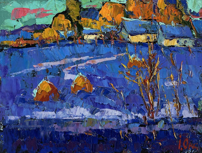 Vibrant impressionist oil painting Frosty stars in evening sky by Oksana Ivanyuk