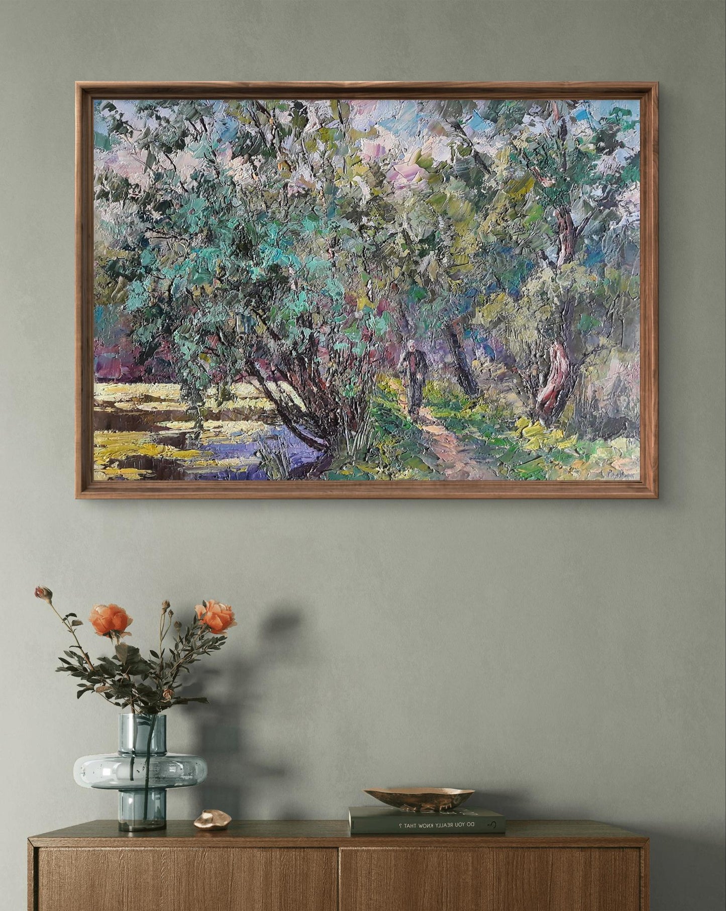 Oil painting On the Hunt by Boris Serdyuk impressionistic landscape in frame