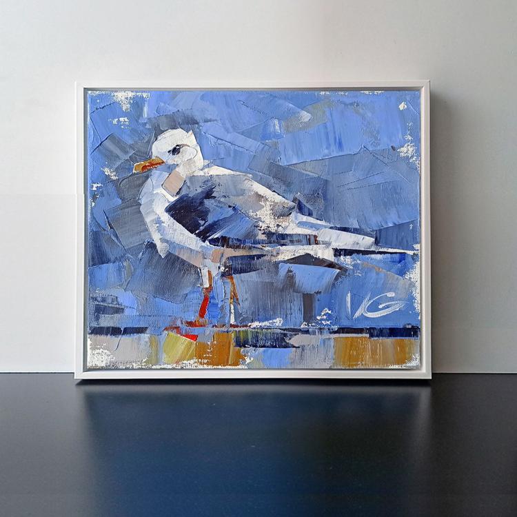 Framed abstract oil painting Bird on a walk by Volodymyr Gluhomanyuk
