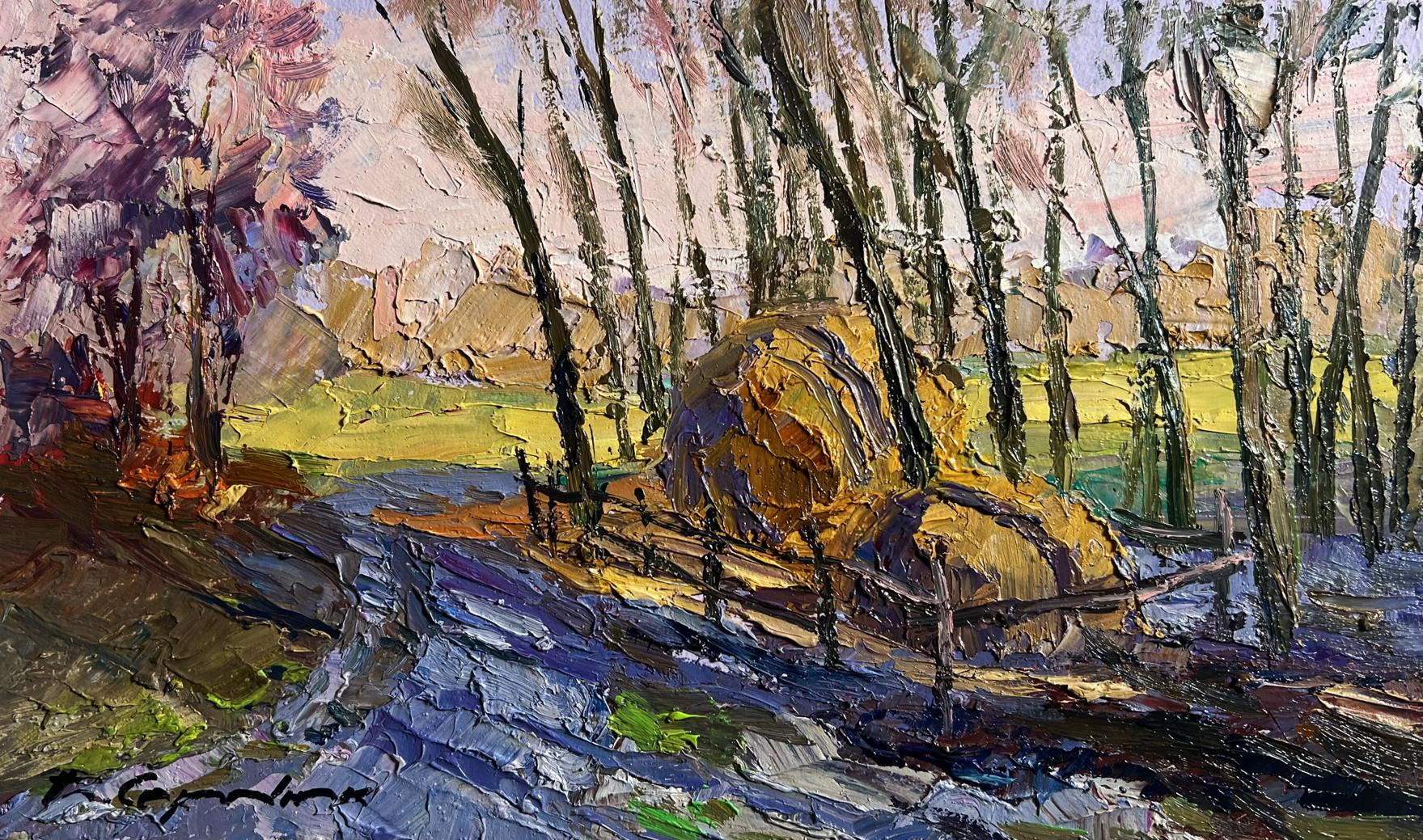 Oil painting March days in the field by Boris Serdyuk, rustic landscape