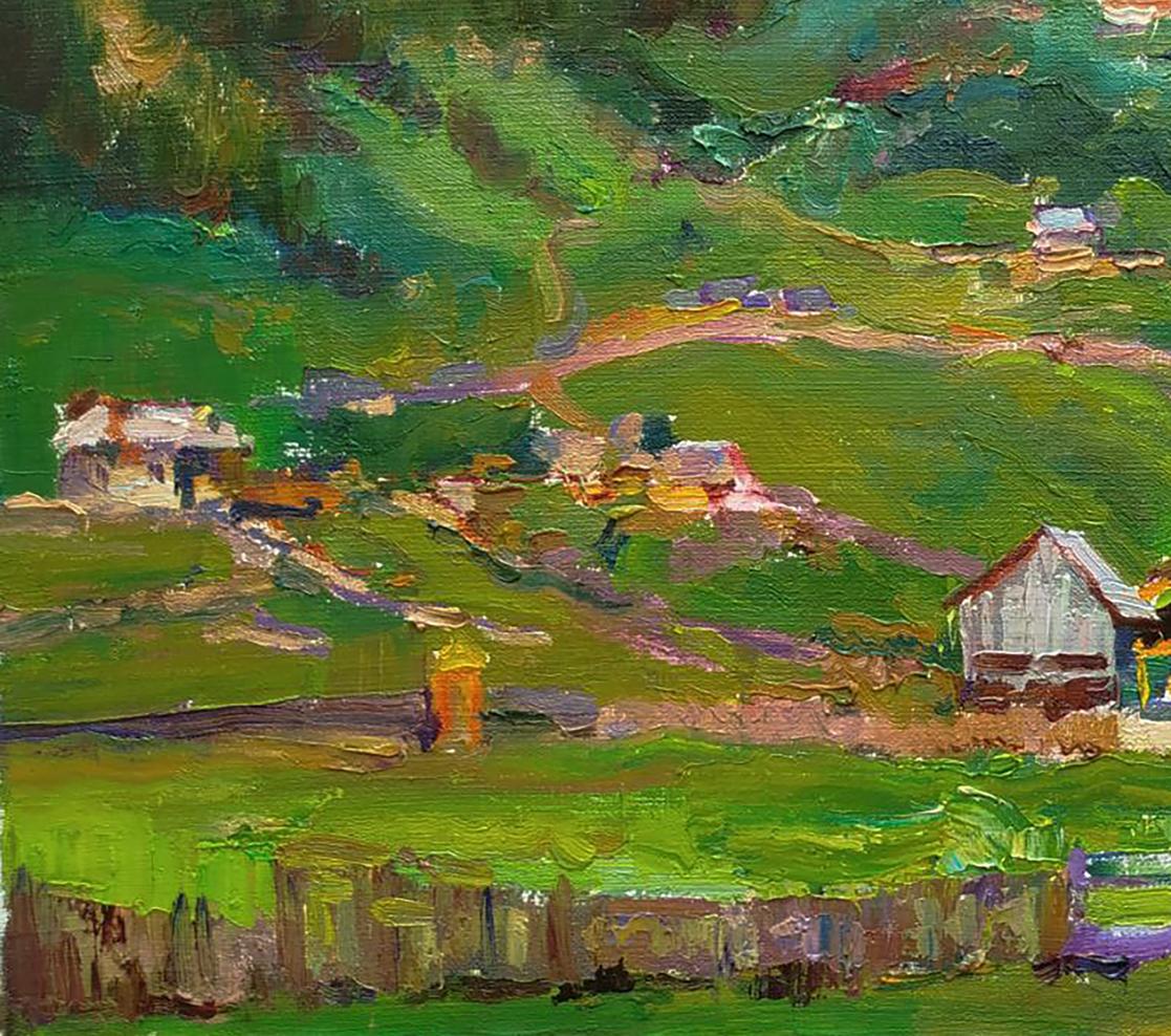 Vibrant impressionist oil painting Evening mountains by Leonid Pavlenko