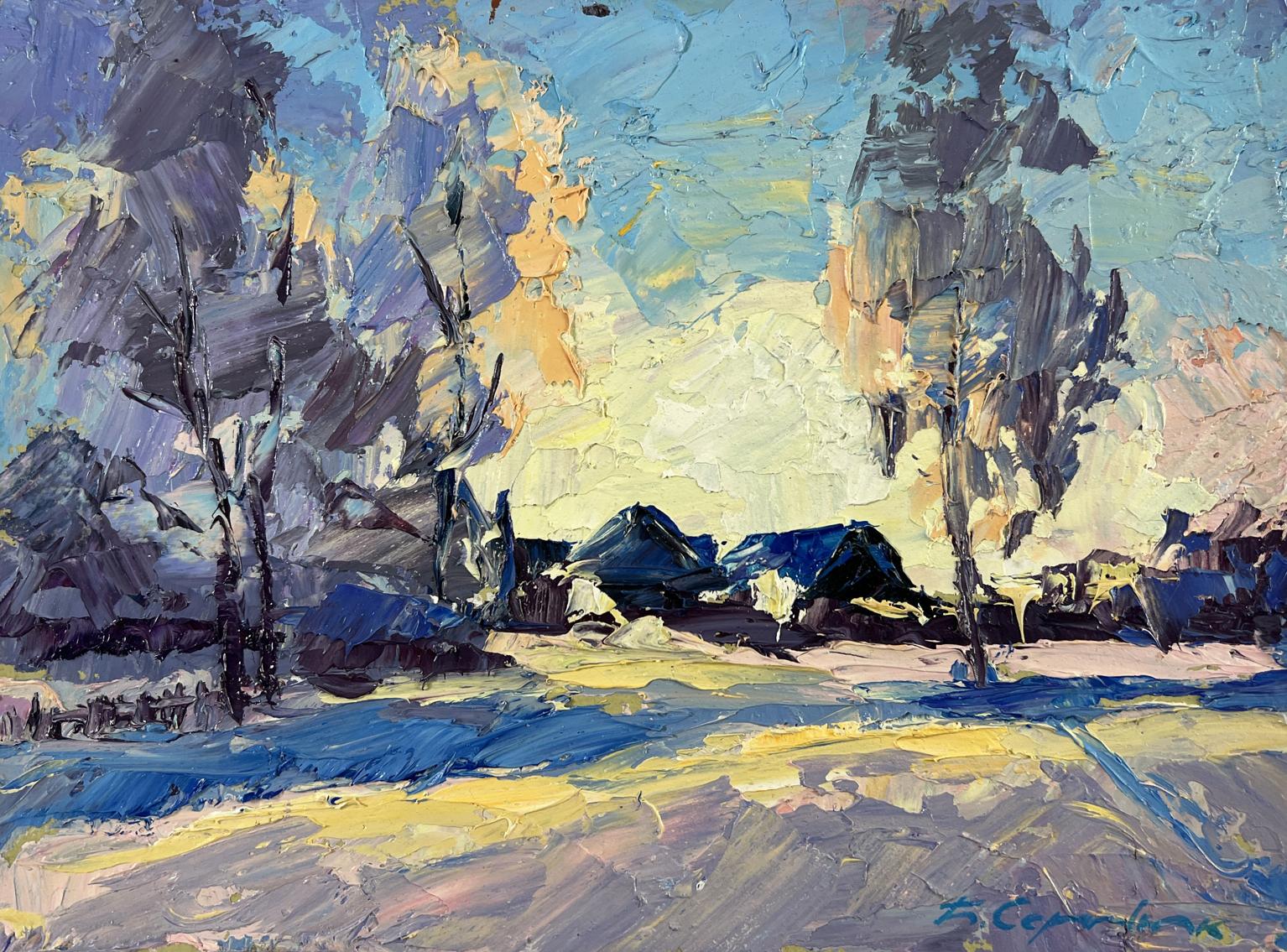 Oil painting Winter silence between trees and houses by Boris Serdyuk