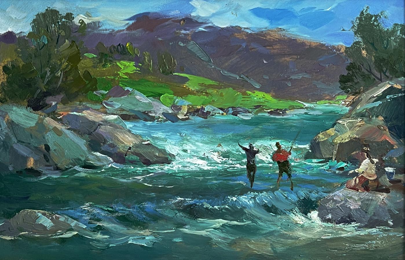 Oil painting of turquoise river in mountains by Yuriy Suprunchuk