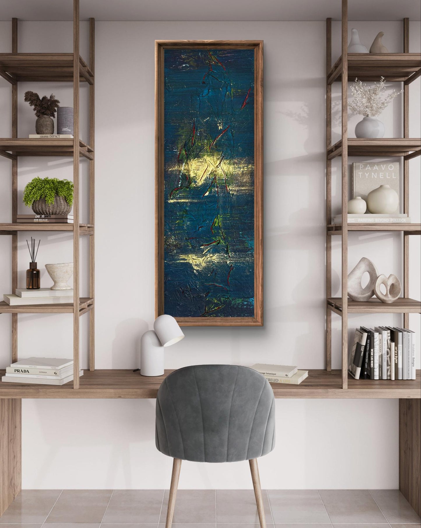 Night Adventure acrylic painting by Olga Melezhik in teal and yellow-green