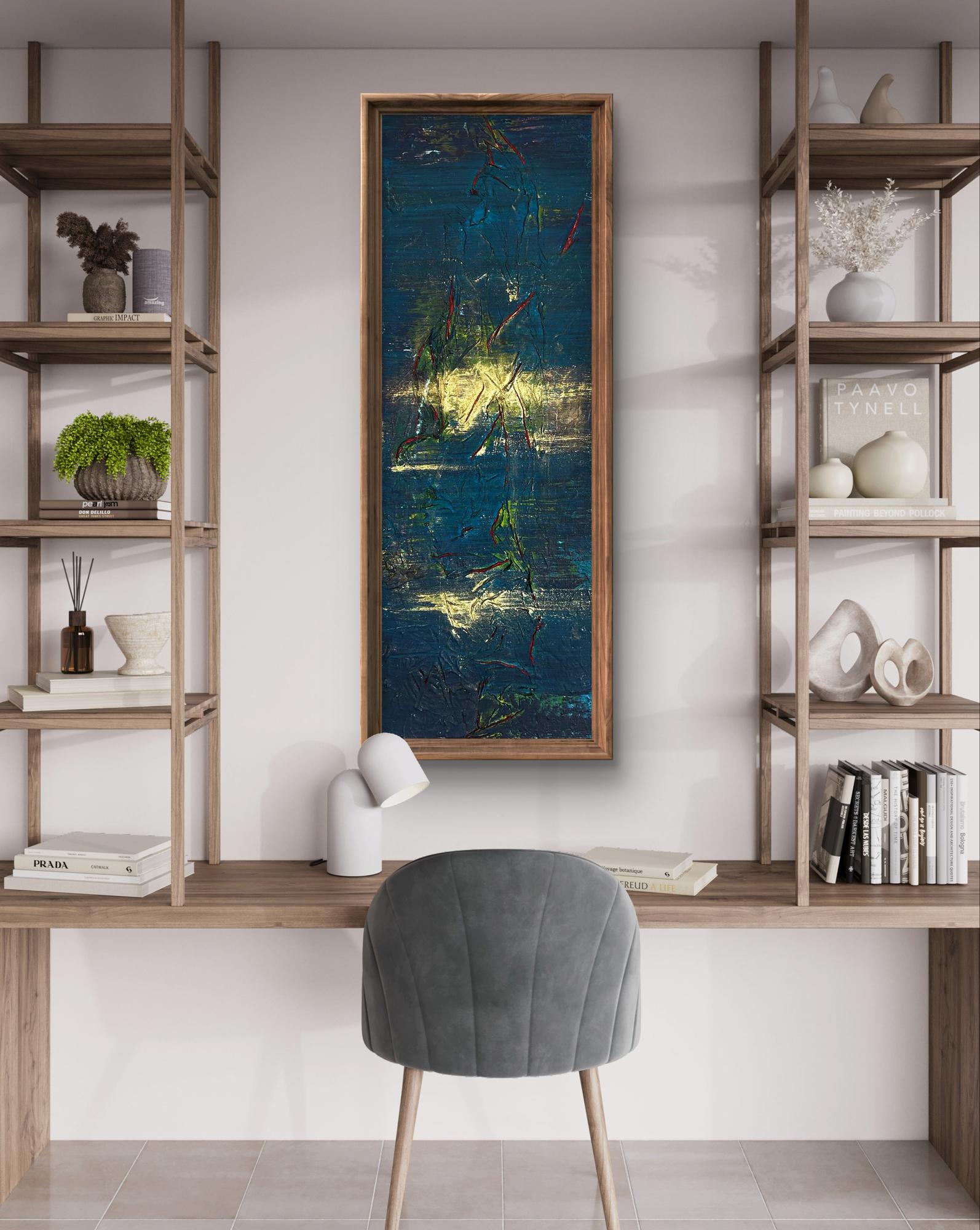 Night Adventure acrylic painting by Olga Melezhik in teal and yellow-green