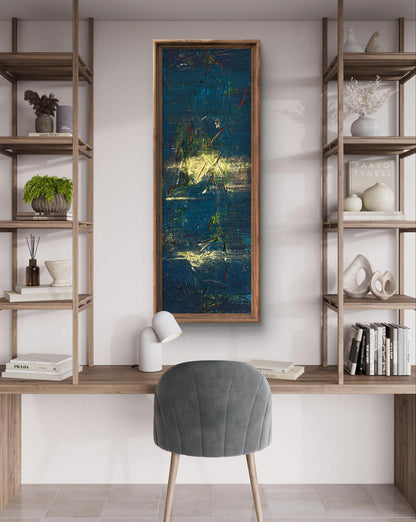 Night Adventure acrylic painting by Olga Melezhik in teal and yellow-green