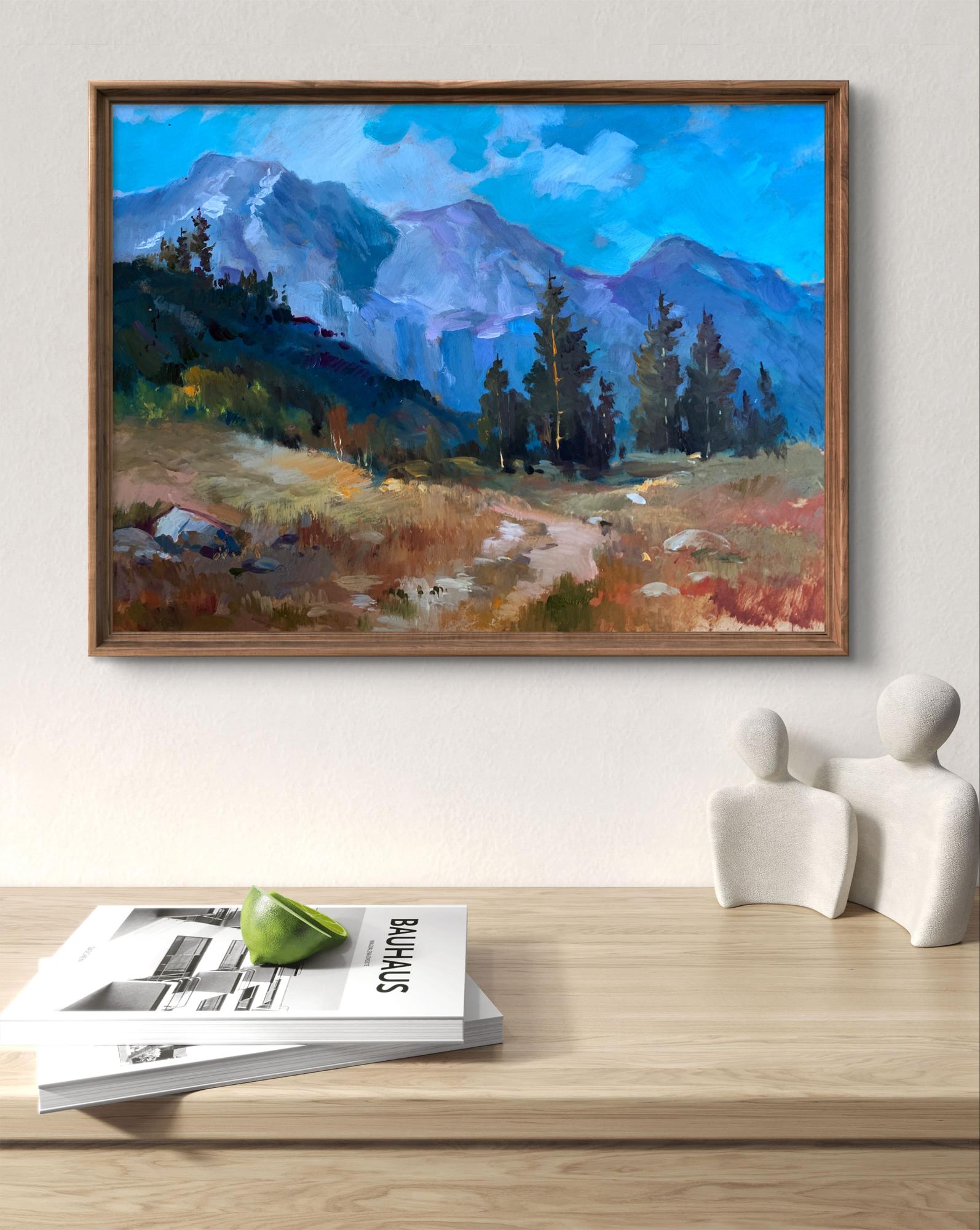 Framed oil painting The road leading to the mountains by Yuriy Suprunchuk