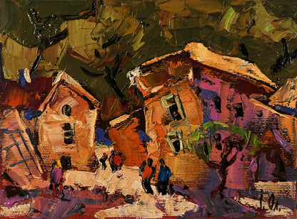 Vibrant impressionist oil painting Evening of a city street by Oleksiy Ivanyuk