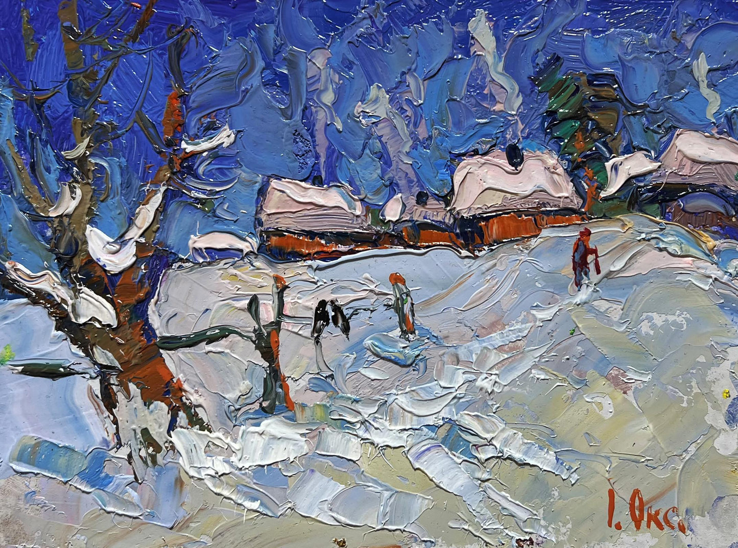 Oil painting Snowy streets of the village by Oksana Ivanyuk