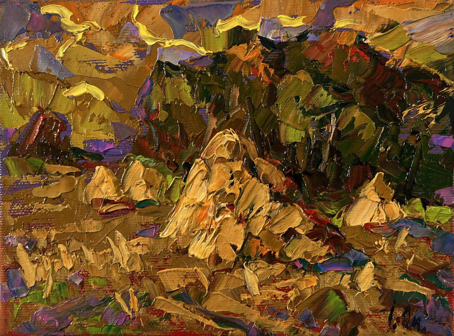 Oil painting Warm evening in the field by Oksana Ivanyuk, textured landscape