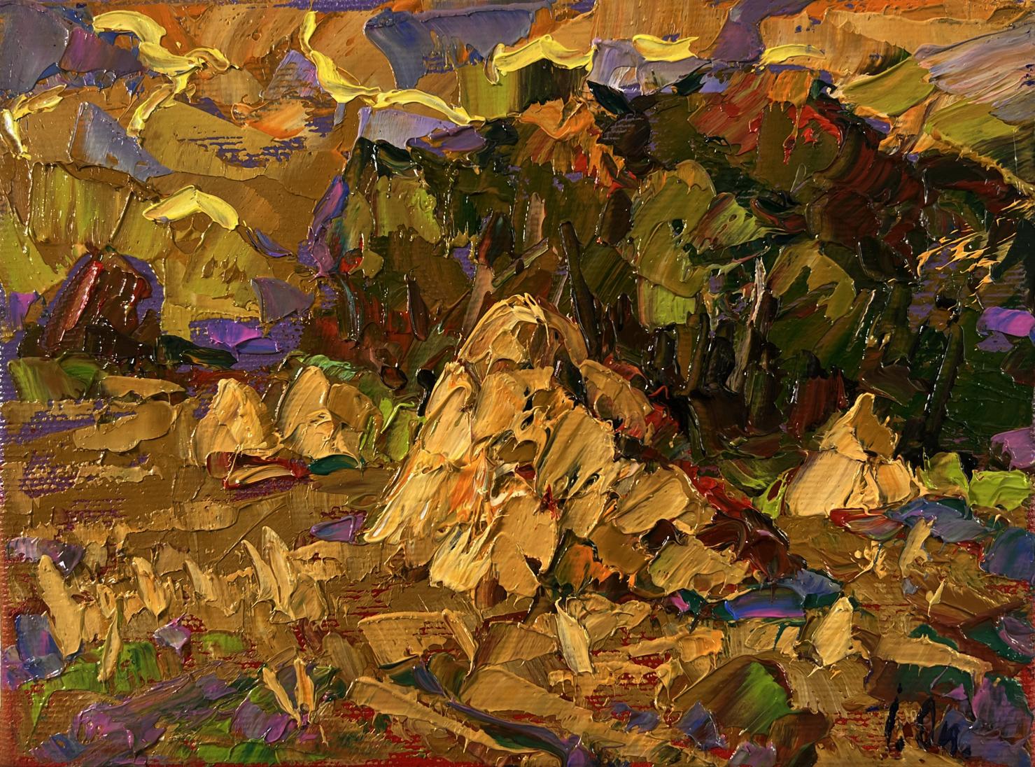 Oil painting Warm evening in the field by Oksana Ivanyuk, textured landscape