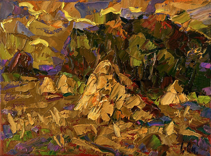 Oil painting Warm evening in the field by Oksana Ivanyuk, textured landscape