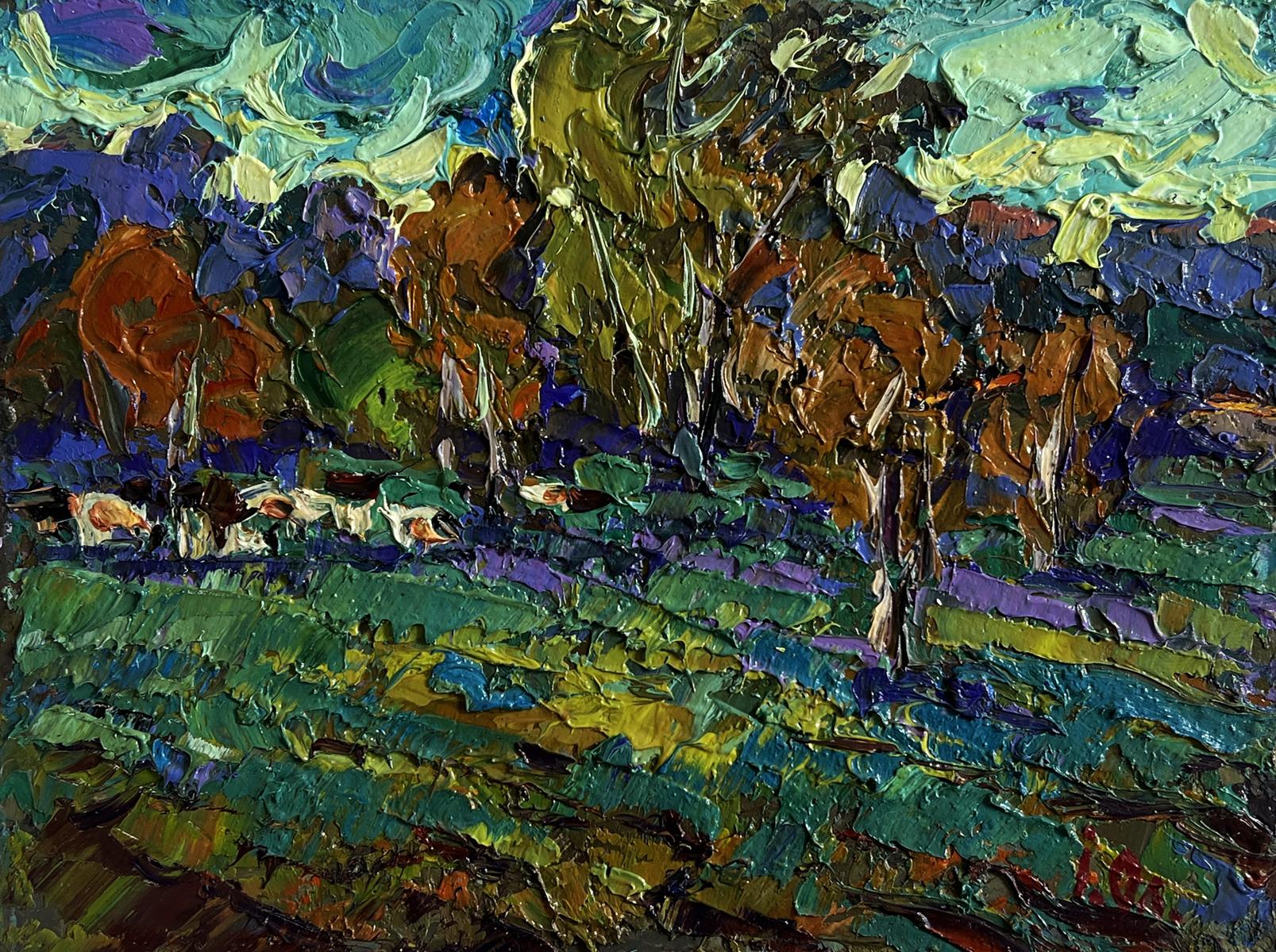 Vibrant impressionist oil painting Evening autumn wind by Oleksiy Ivanyuk