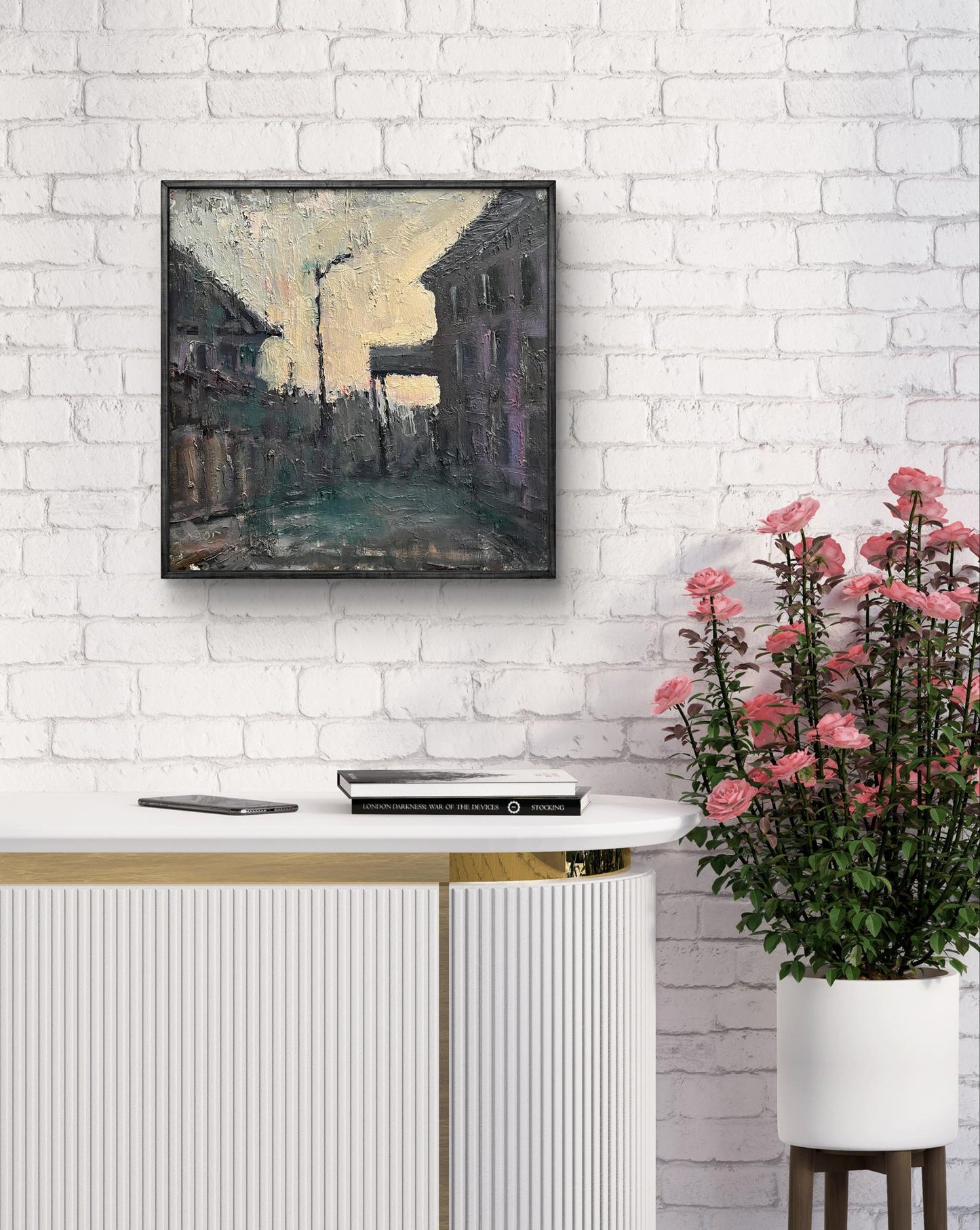 Oil painting Old town by Volodymyr Pashchenko moody abstract street scene