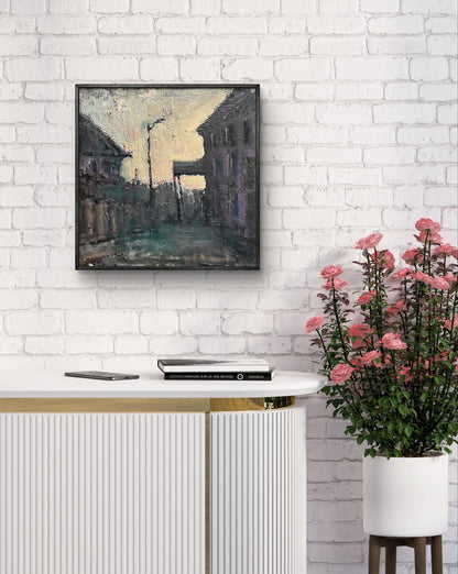 Oil painting Old town by Volodymyr Pashchenko moody abstract street scene