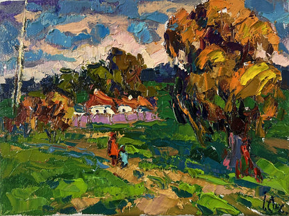 Vibrant impressionist oil painting Outside the Village by Oksana Ivanyuk