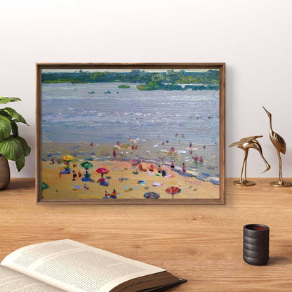 Framed impressionist Oil painting City beach by Yury Konovalov