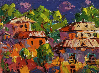 Vibrant impressionist oil painting Summer village at night by Oleksiy Ivanyuk