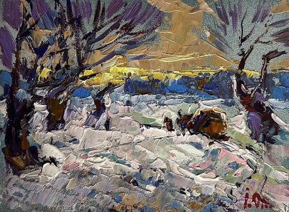 Vibrant impressionist oil painting I return home in the evening in winter by Oleksiy Ivanyuk