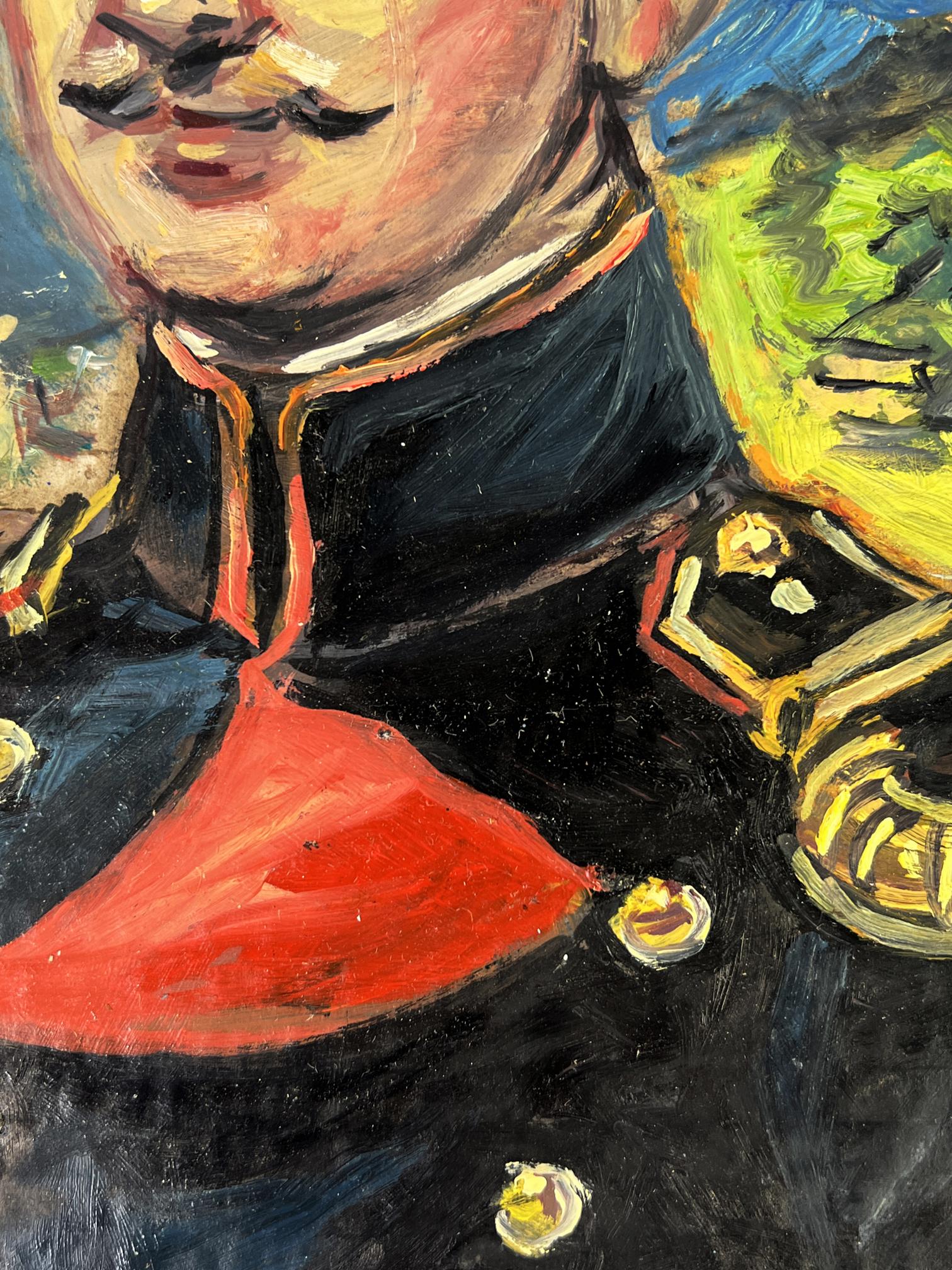 Oil painting portrait of officer Alexander Litvinov in black uniform