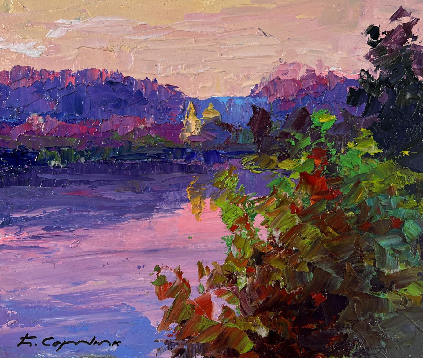 Vibrant impressionist oil painting The Temple by the River by Boris Serdyuk