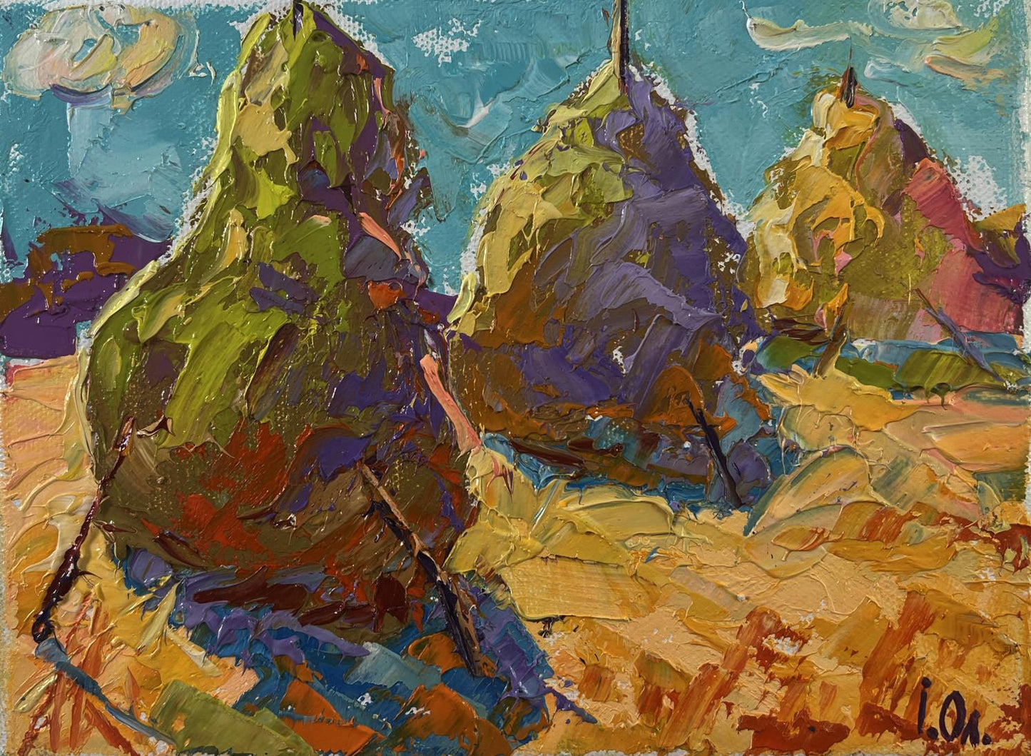 Vibrant impressionist oil painting of pears by Oleksiy Ivanyuk