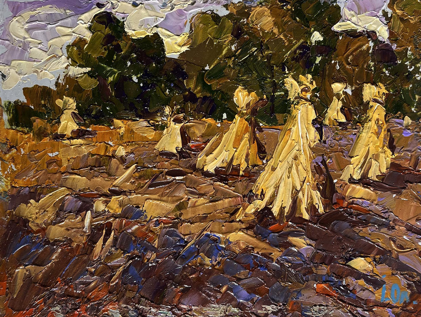 Oil painting of haystacks in fields by Oleksiy Ivanyuk