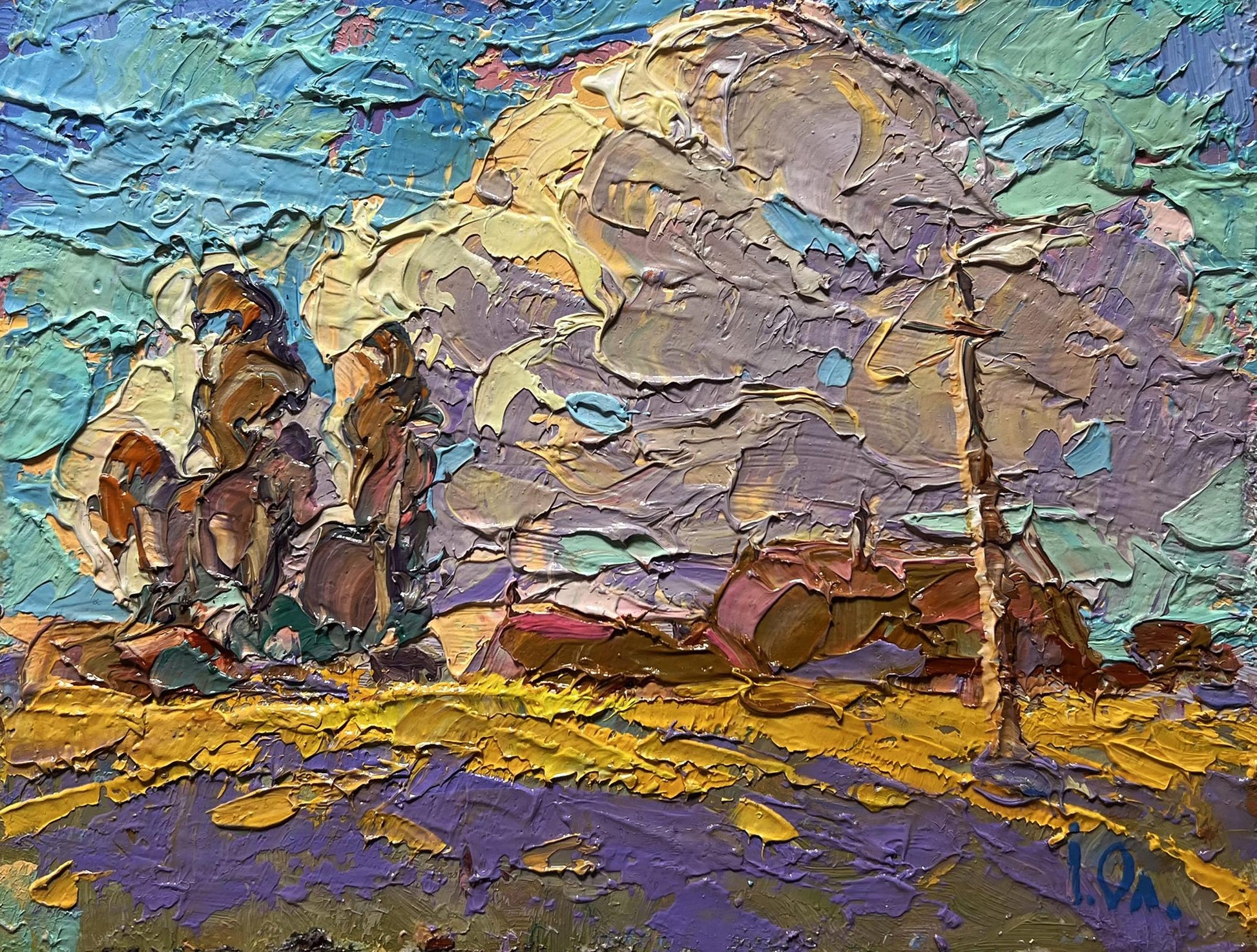 Oil painting Early autumn morning by Oleksiy Ivanyuk impasto landscape