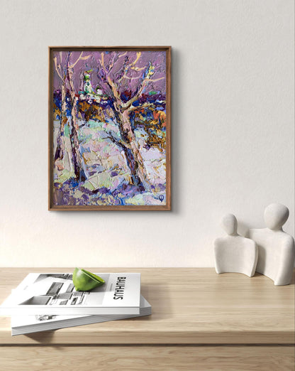 Framed oil painting The first snow fell by Oksana Ivanyuk snowy landscape