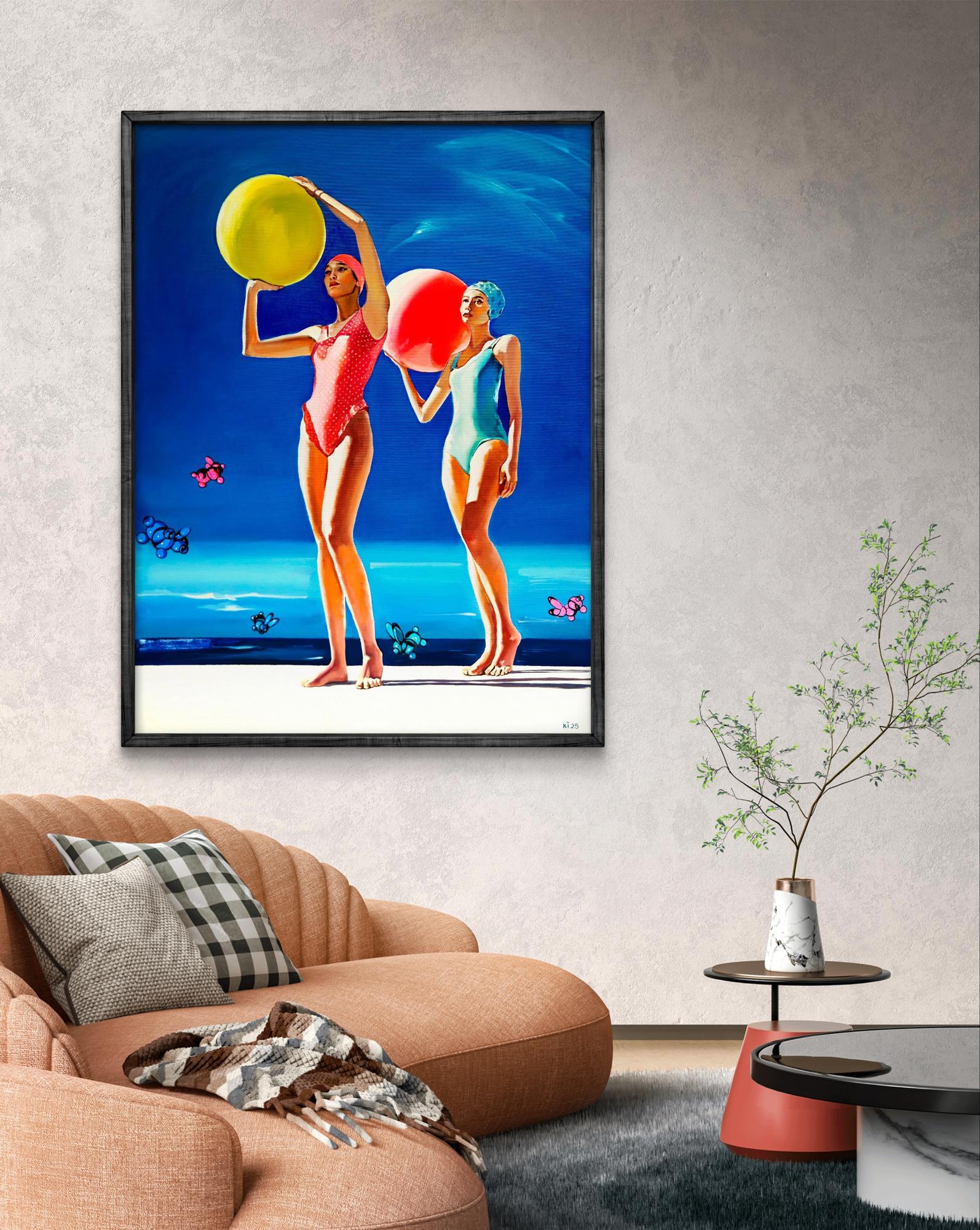 Oil painting Girls at the Sea by Igor Konovalov vibrant beach scene