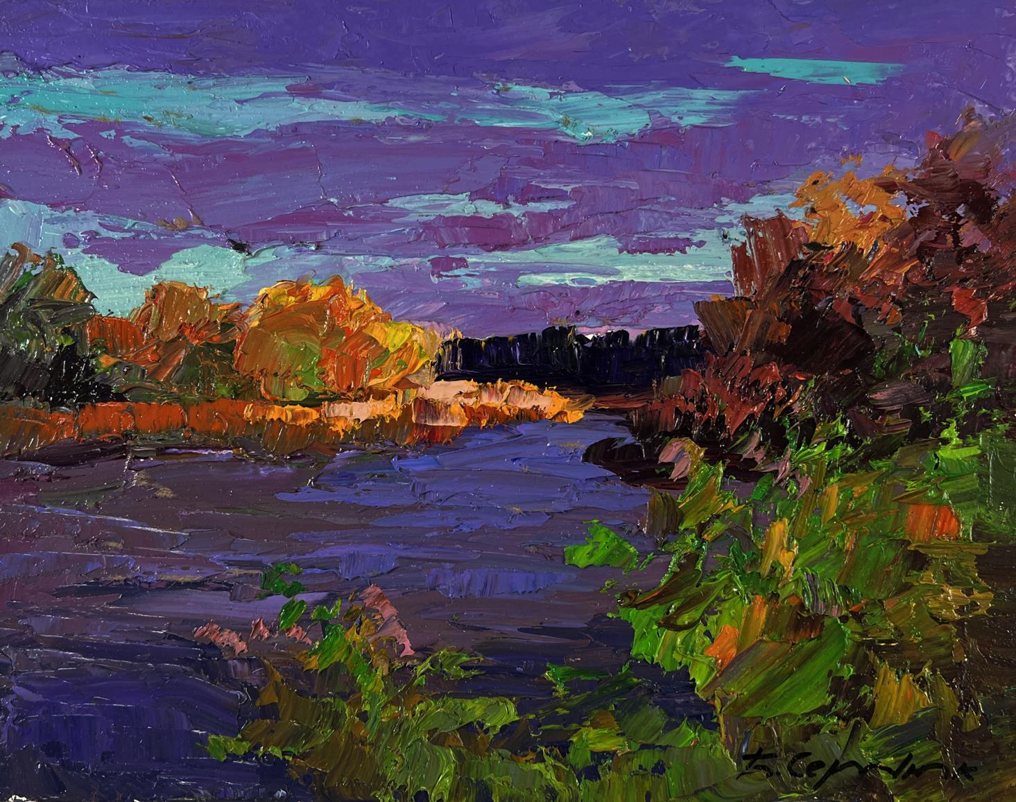 Vibrant oil painting Autumn colors in warm evening light by Boris Serdyuk