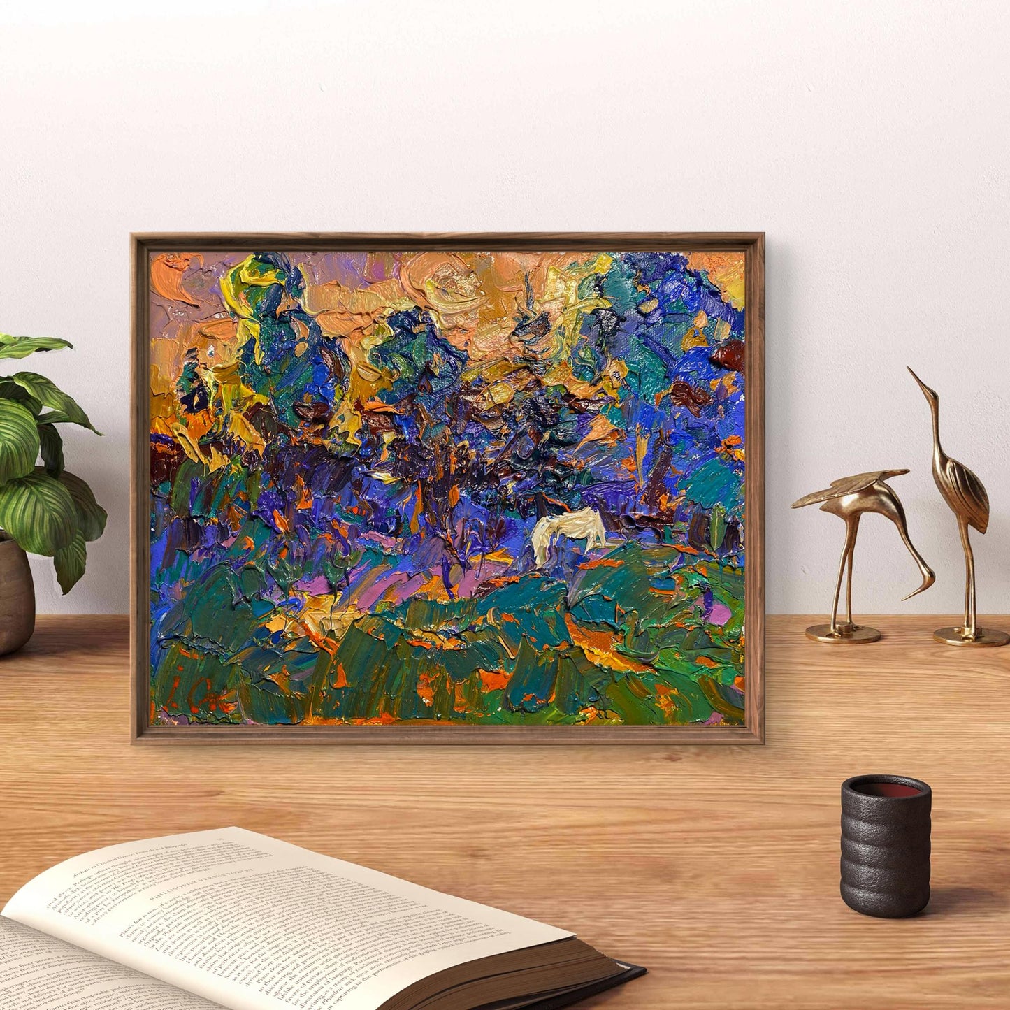 Oil painting Warm evening in the forest by Oleksiy Ivanyuk in rustic frame