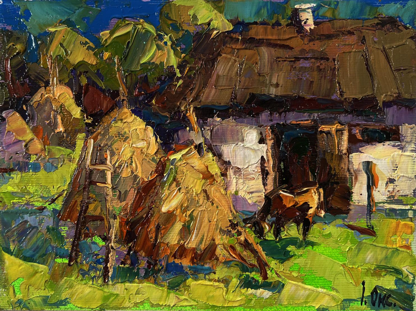 Vibrant impressionistic oil painting Quiet village days by Oksana Ivanyuk