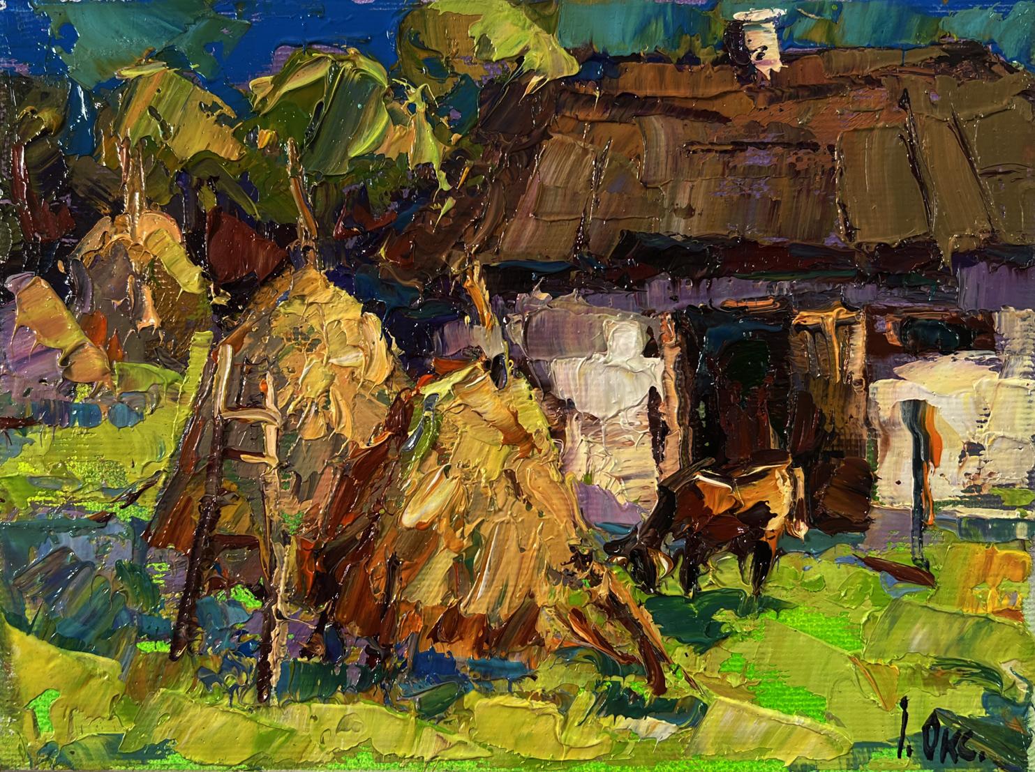 Vibrant impressionistic oil painting Quiet village days by Oksana Ivanyuk