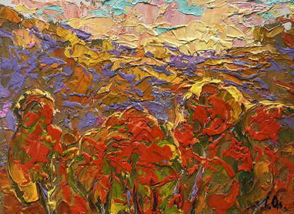 Vibrant Autumn Crimson oil painting by Oleksiy Ivanyuk with textured impressionist brushstrokes