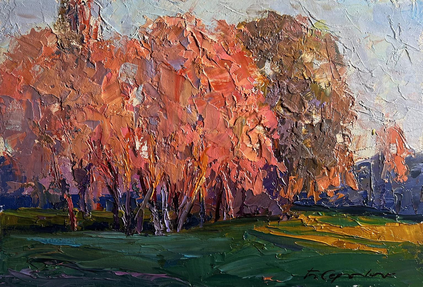 Oil painting Autumn evening in the forest by Boris Serdyuk vibrant foliage