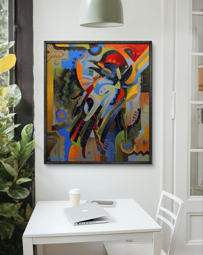 Vibrant oil painting South side bird by Sergiy Voichenko in black frame