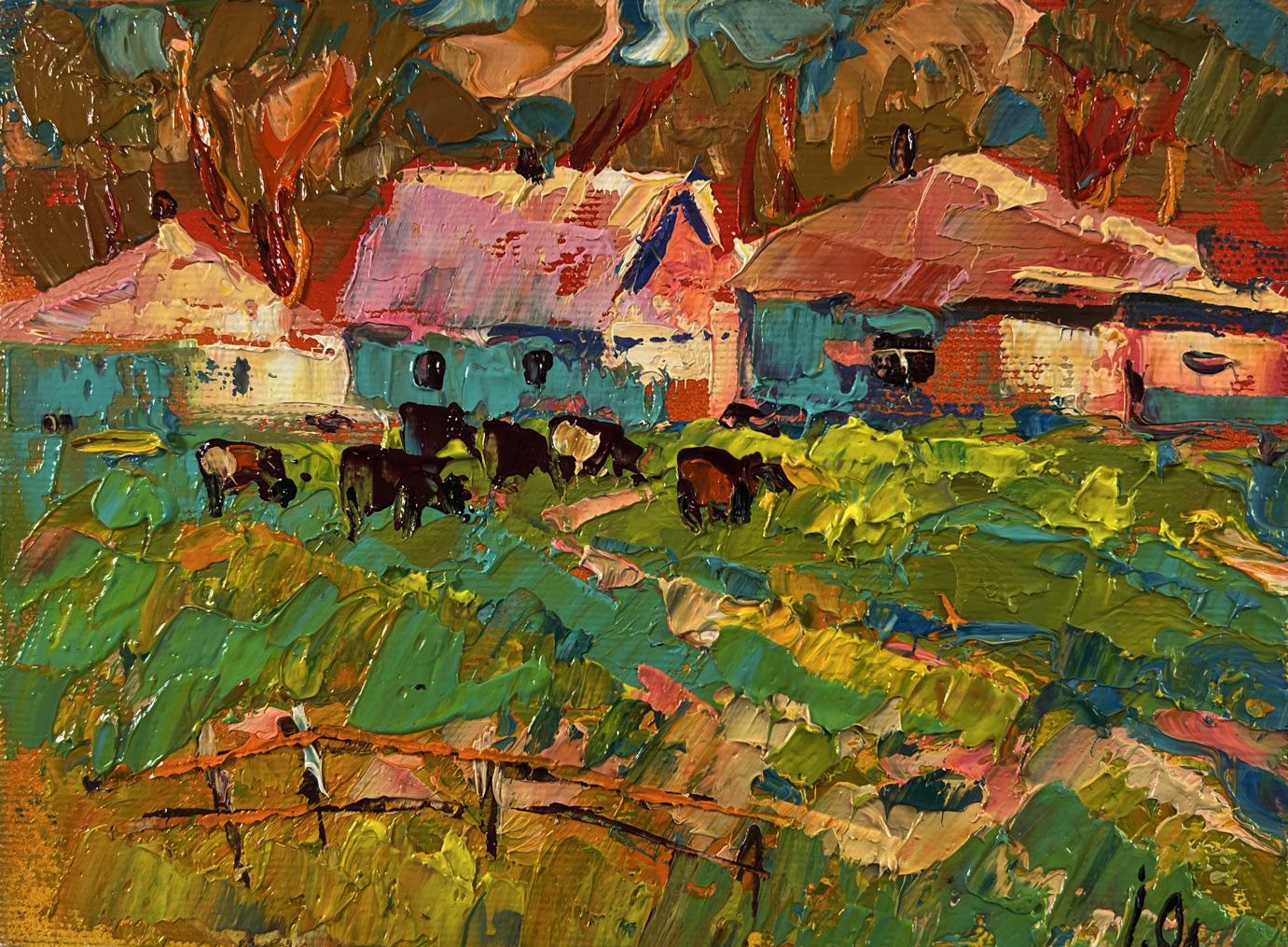 Vibrant impressionist oil painting Cows on a walk by Oleksiy Ivanyuk