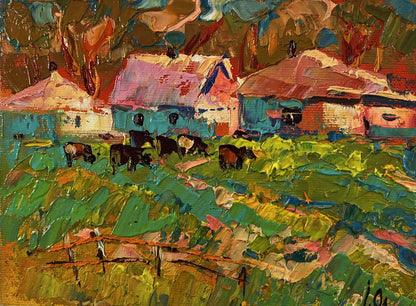 Vibrant impressionist oil painting Cows on a walk by Oleksiy Ivanyuk
