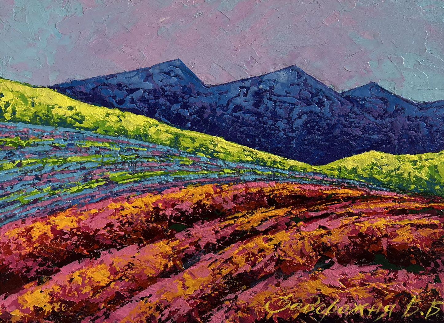 Vibrant impressionist oil painting Evening is approaching in the mountains by V. Zadorozhnya